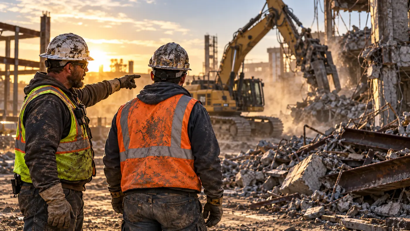 Workers at a demolition site
